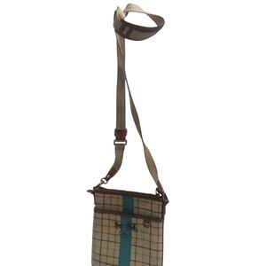Coach Beige Checkered Crossbody with Blue Stripe